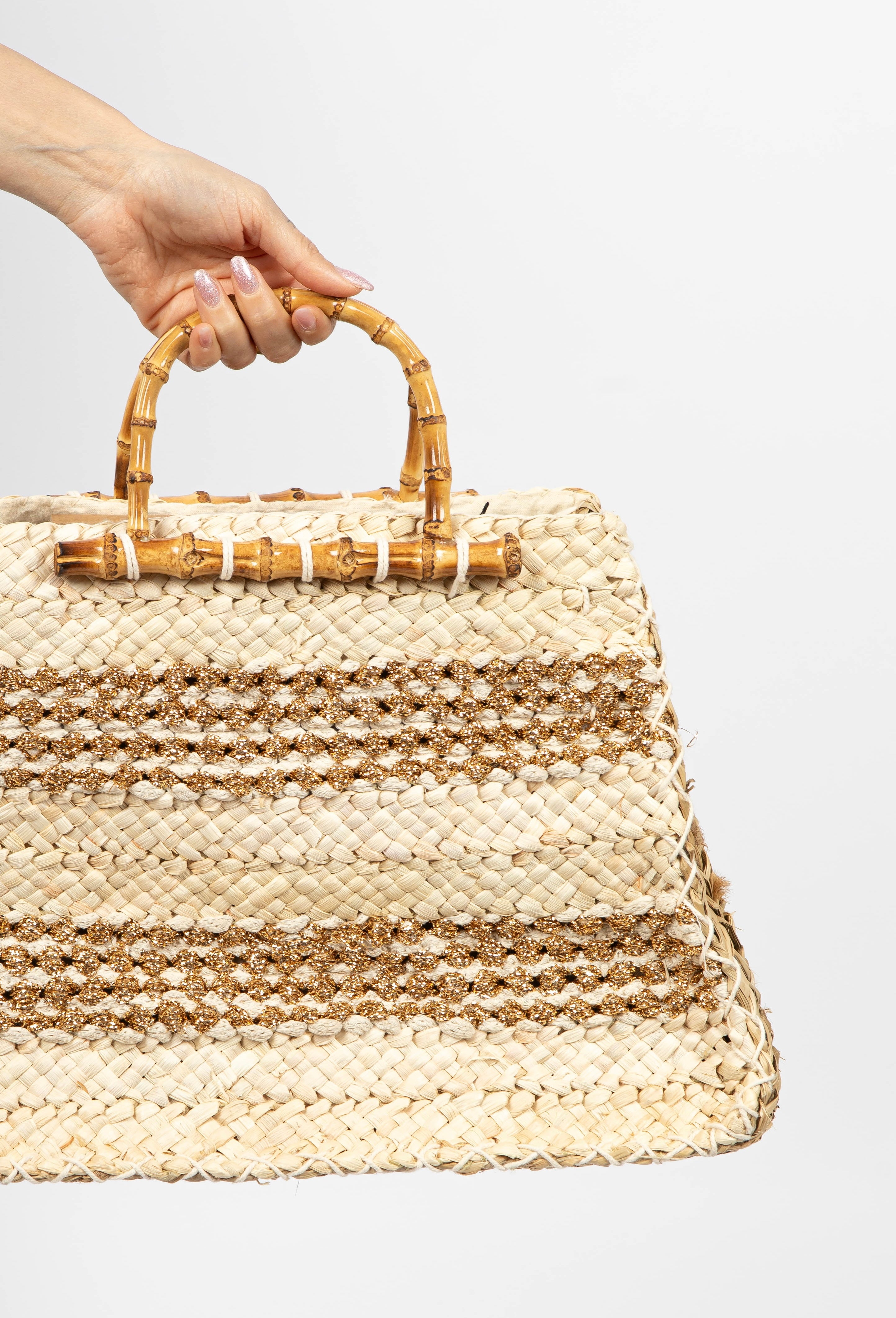 Borsa in Paglia con Manici in Bamboo