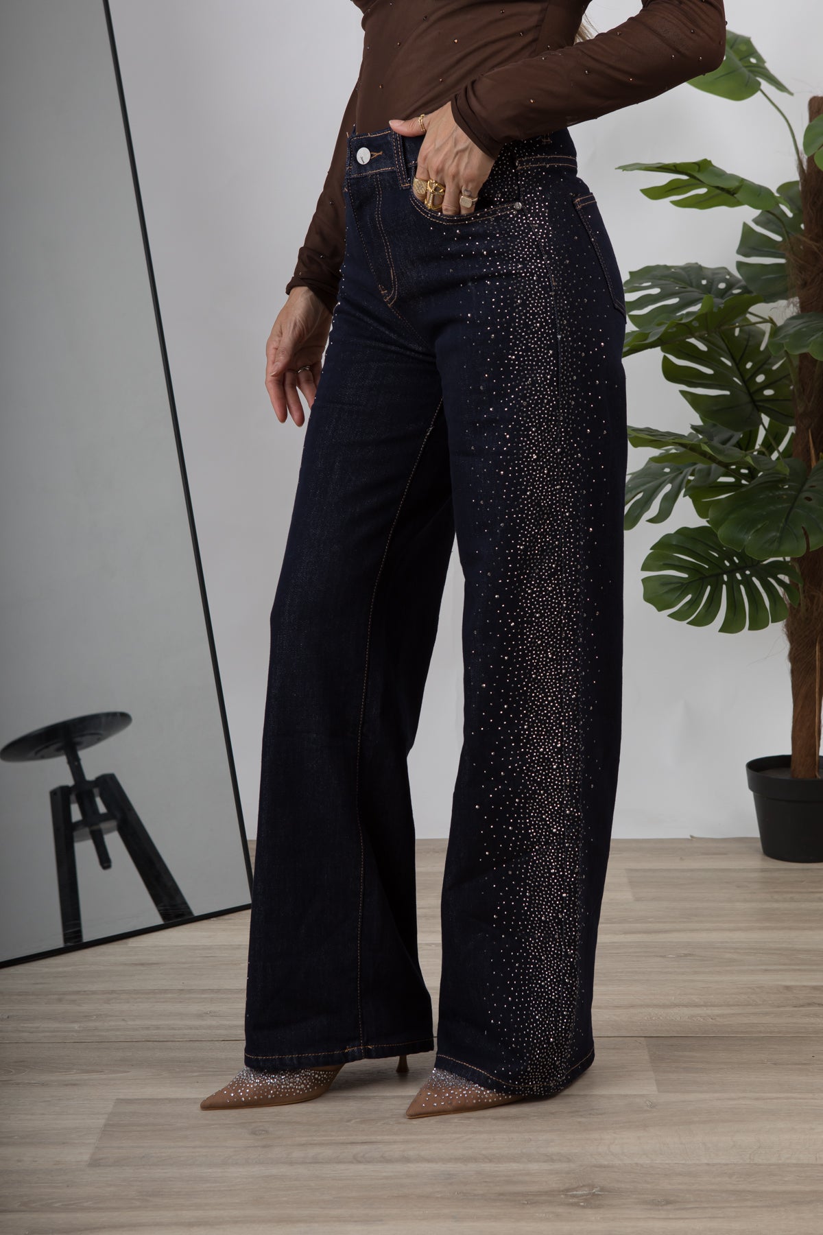 Jeans Wide Leg Strass Namastè