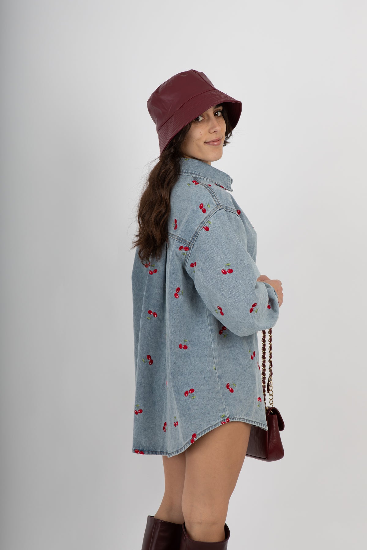 Camicia denim fantasia ciliegie