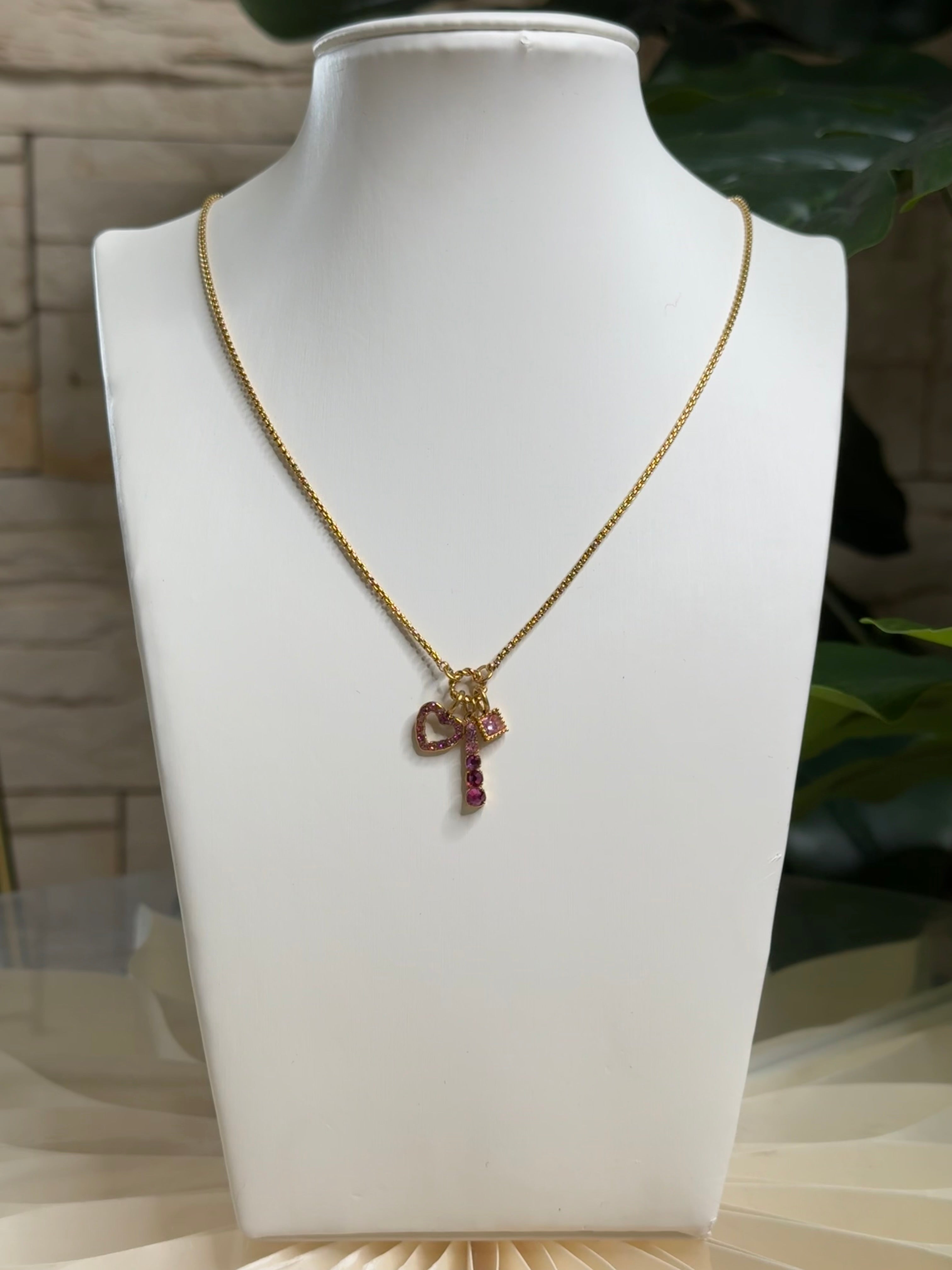 Collana Cuore e Brillantini Rosa