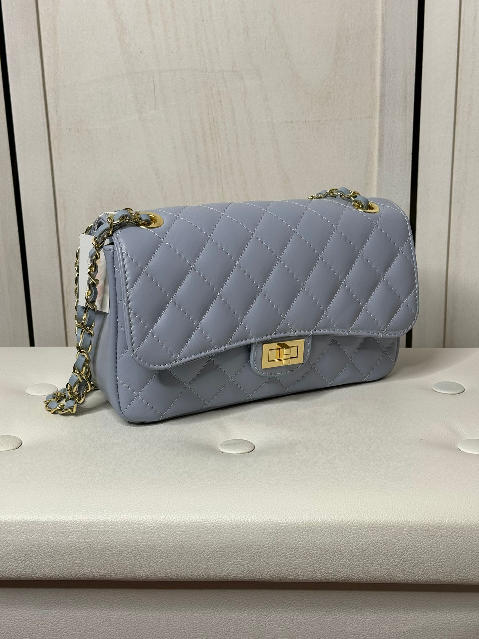 Borsa in vera pelle azzurra