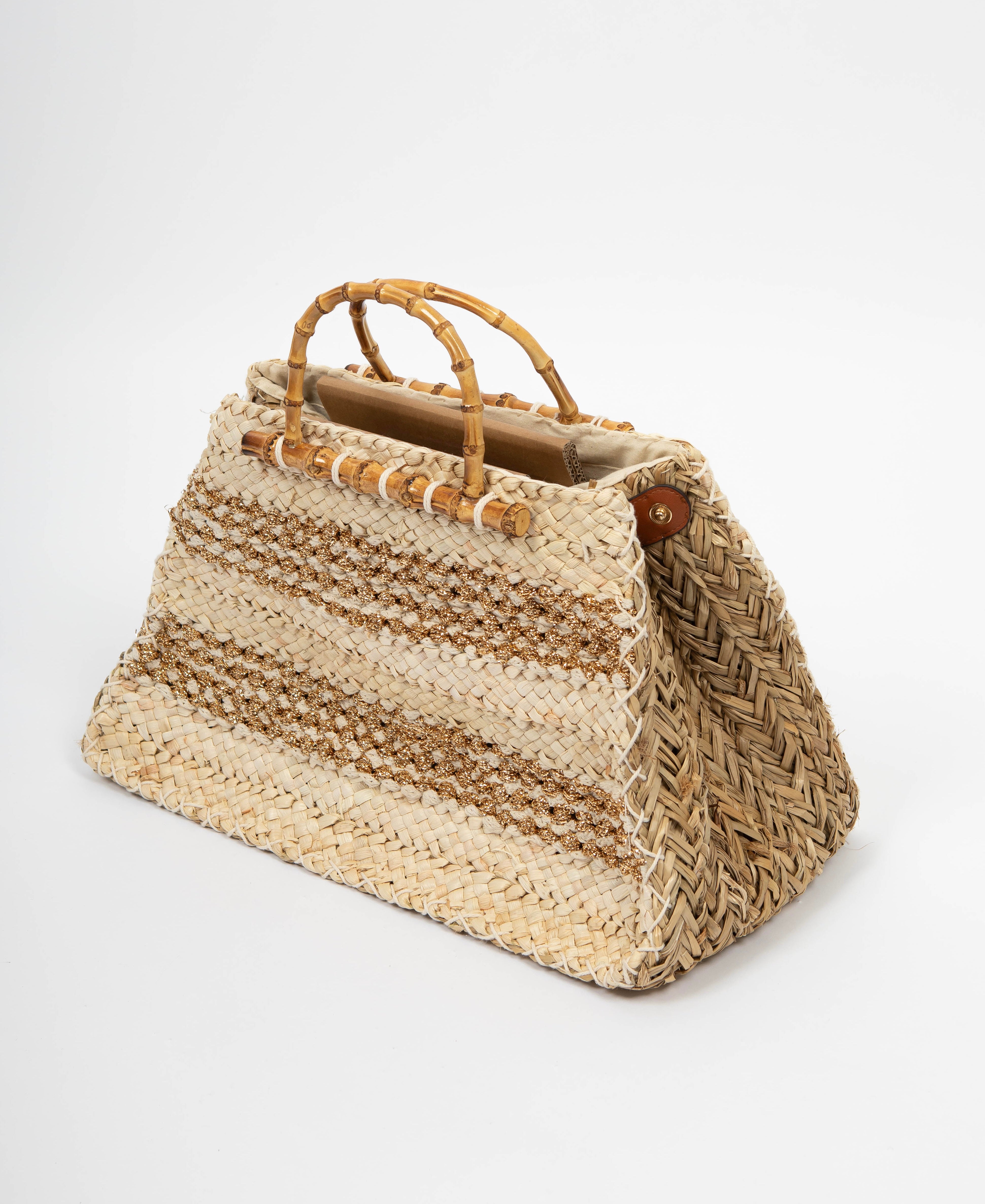 Borsa in Paglia con Manici in Bamboo