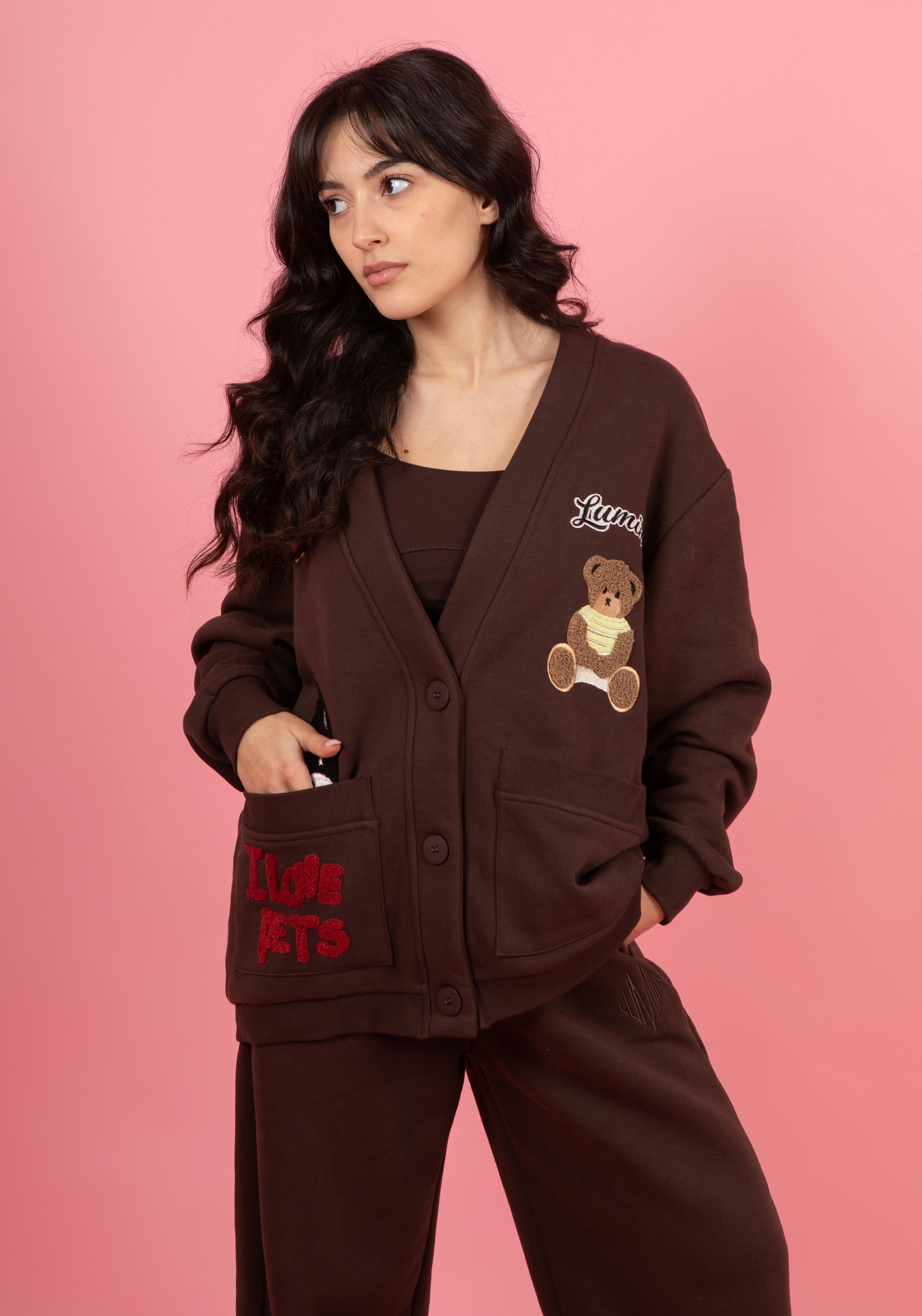 Cardigan felpato cioccolato