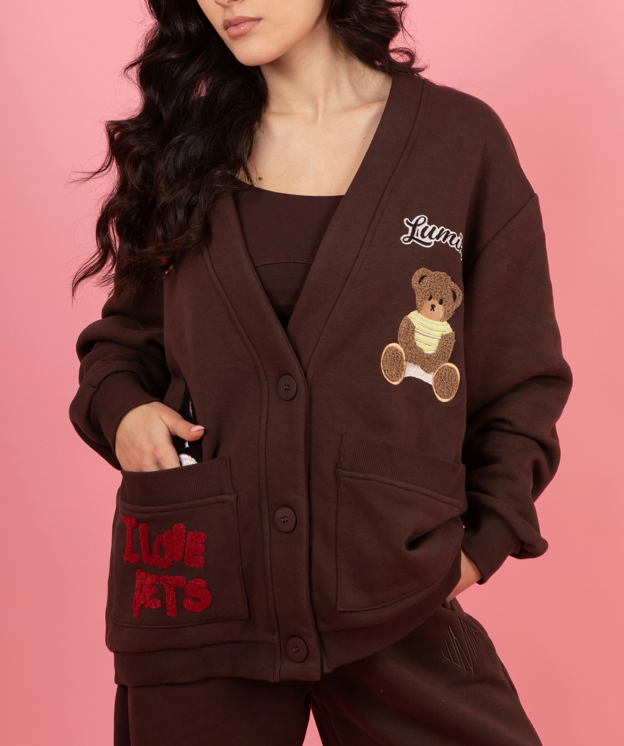 Cardigan felpato cioccolato