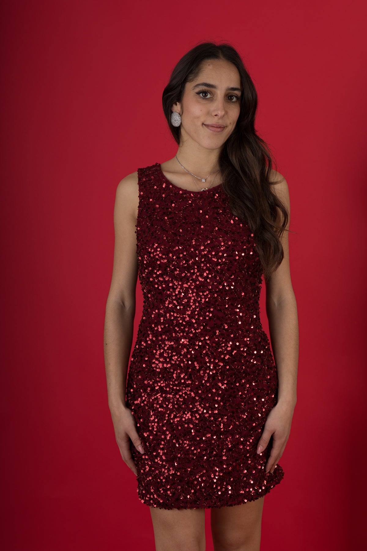 Vestito paillettes rosso con fiocco dietro