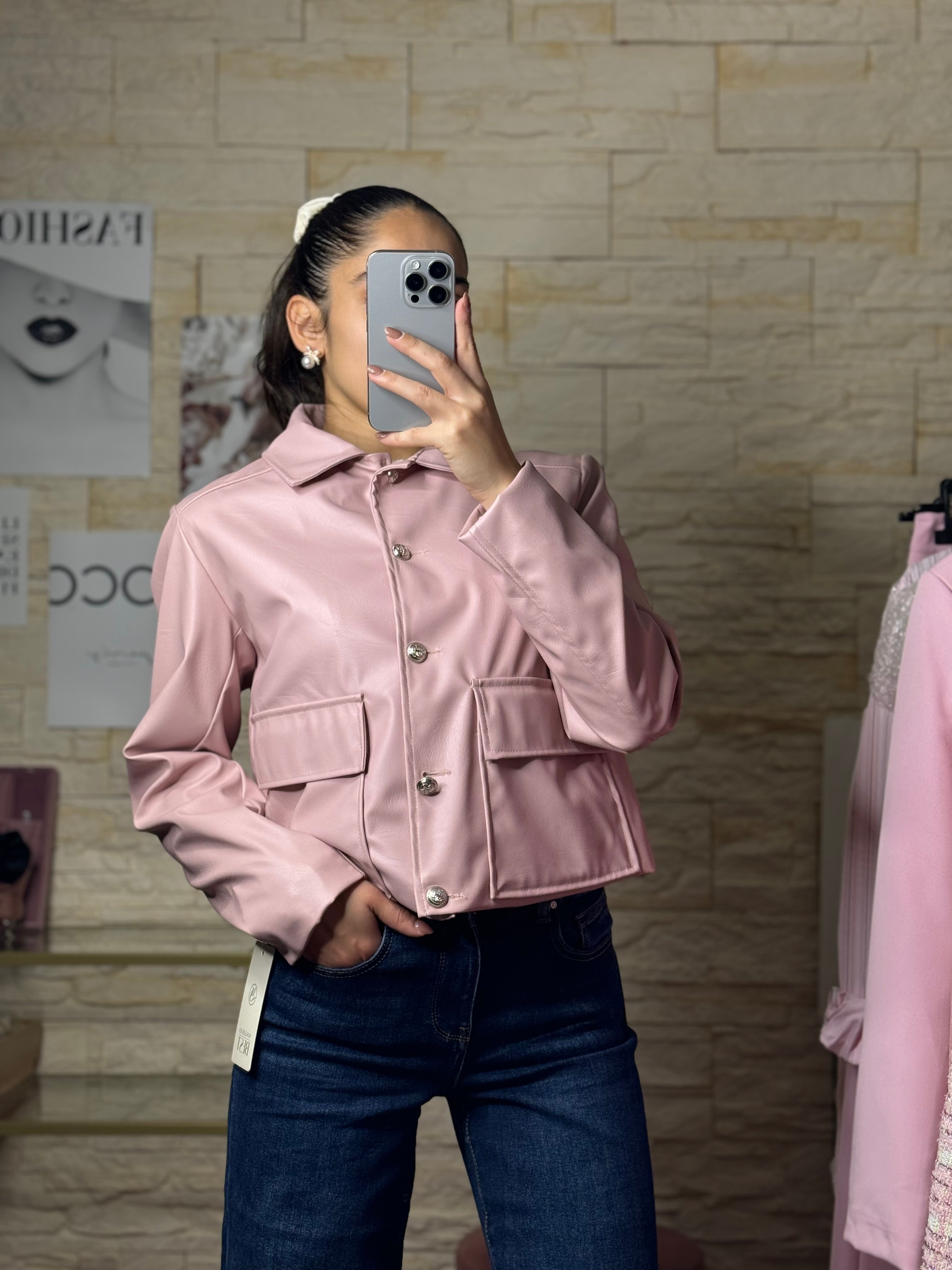 Giacca ecopelle rosa